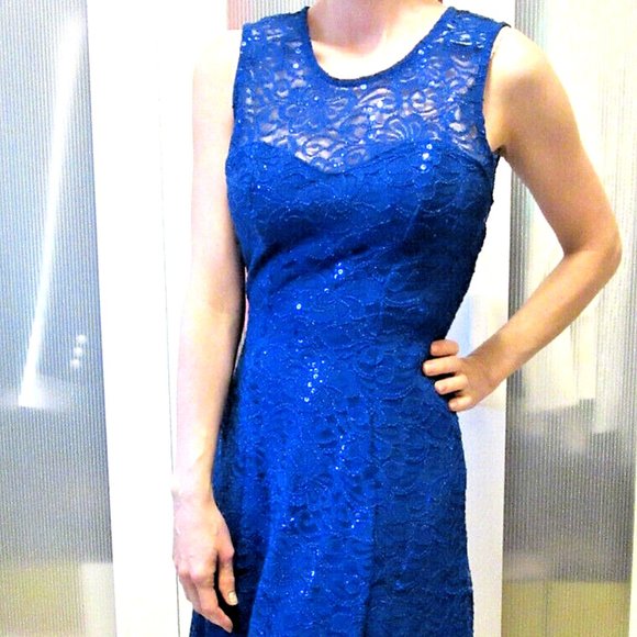 Quiz Womens 4 Blue Mini Dress Lace Sequins Sexy British PROM Stylish Gorgeous - Picture 1 of 16